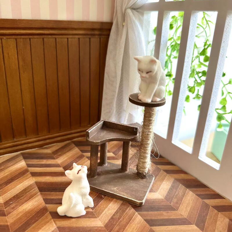 3PC 1:12 Scale Dollhouse Miniatures Mini Furniture Cat Climbing Frame Gray  Brown