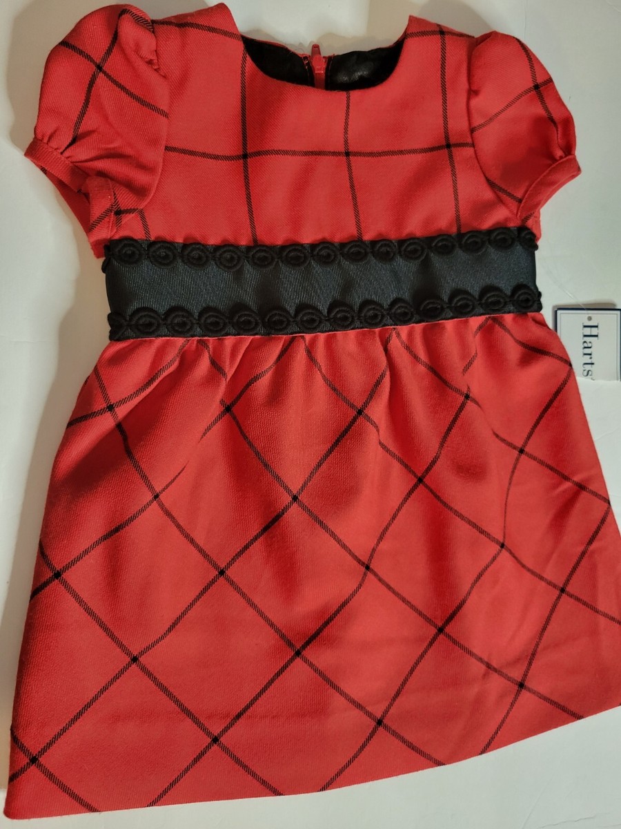 Hartstrings Girls Red / Black Christmas Holiday Dress Size 12M Zipper Back  Lined
