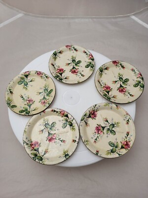 5 Vtg highmount Quality Coasters Pin dish Alcohol Proof rose design Japan Metal