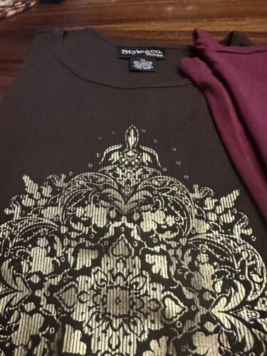 2er Set Style & Co Hemden braun und cranberry verziert Größe 3X - Bild 2 von 3