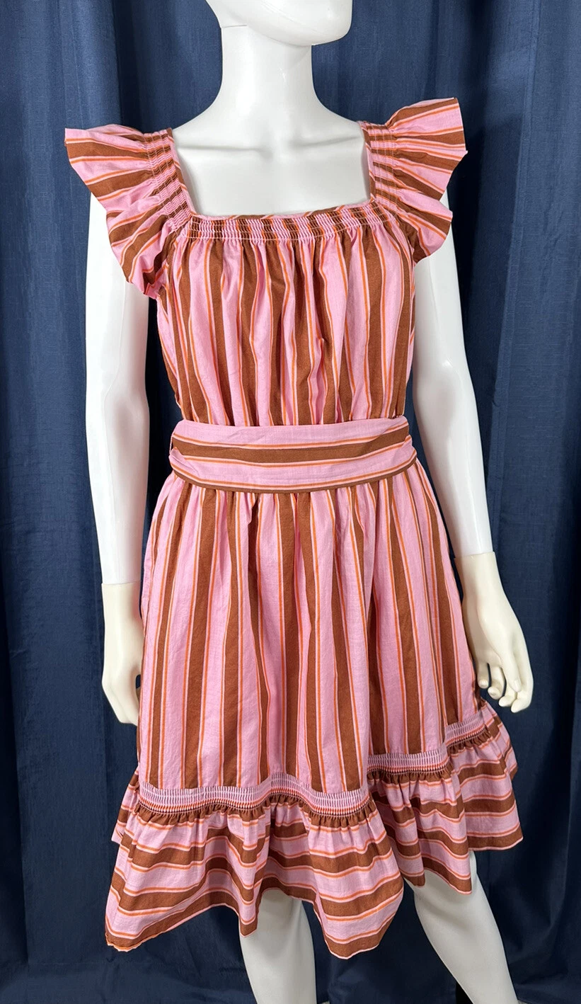 Abito Kate Spade Calais medio con volant rosa a righe cintura svasata us intime ottimeioni cond $298o