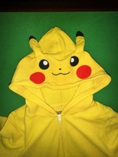 Pok mon Pikachu Hooded Fleece One-Piece Pajamas Boys Size 8 Yellow Costume