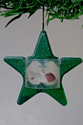 Vintage Hard Plastic Spinner Twinkler Birdcage STAR Christmas Ornament GREEN
