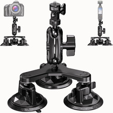 Triple Camera Suction Cup Car Mount with 1" Ball Tripod Adapter Features a 1/4"-