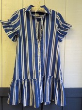 J Crew Striped Blue White Striped Ruffle sleeve Shirtdress 4