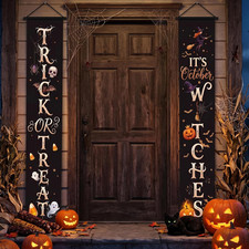 Outdoor Halloween Decorations Door Banner - Waterproof Spooky Porch Signs for Fr