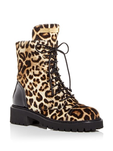 GIUSEPPE ZANOTTI Womens Brown Leopard Print Up Toe Block Heel Combat Boots 36