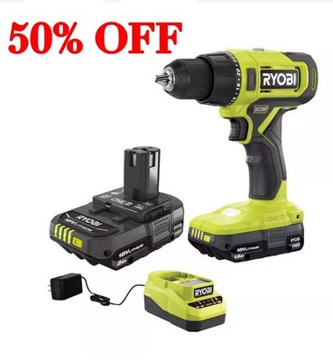 Ryobi ONE+ 18V 1/2 In Cordless Drill/Driver Set, 2 Li-Ion Batteries & Charger