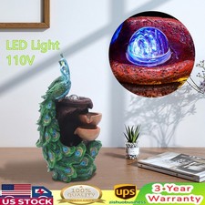 Small Desktop Peacock Water Fountain Waterfall Ornament Humidifier Home Dcor