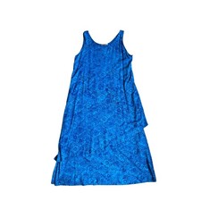 Bali Batiks Blue Hand Painted Floral Beaded Asymmetrical Layered Maxi Dress XL