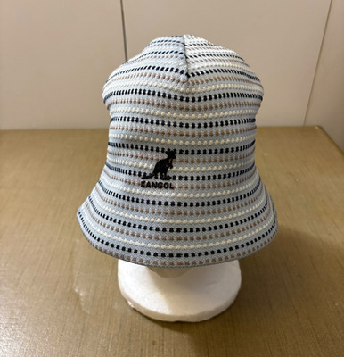Vintage Kangol Striped Knit Bucket Hat Blue Brown Multi Color Jacquard Bell Cap