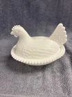 Vintage Indiana Glass Milk Glass Hen on Nest 2pcs Beaded Edge 7” Length AS IS