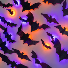 40 PCS Halloween Bats Wall Stickers Decor, Removable PVC Lighted 3D Bats Wall St