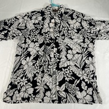 Tori Richard Shirt Mens M Black White Floral Hawaiian Camp Button Up Made In USA