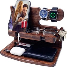 Gifts for Men Women Dad Husband Boyfriend Wood Phone Docking Station Nightstand