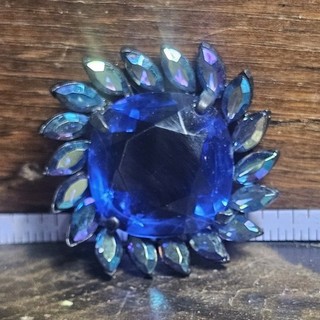 Blue Rhinestone Halo Brooch Pin Cushion Center Prong Set 1.5 in