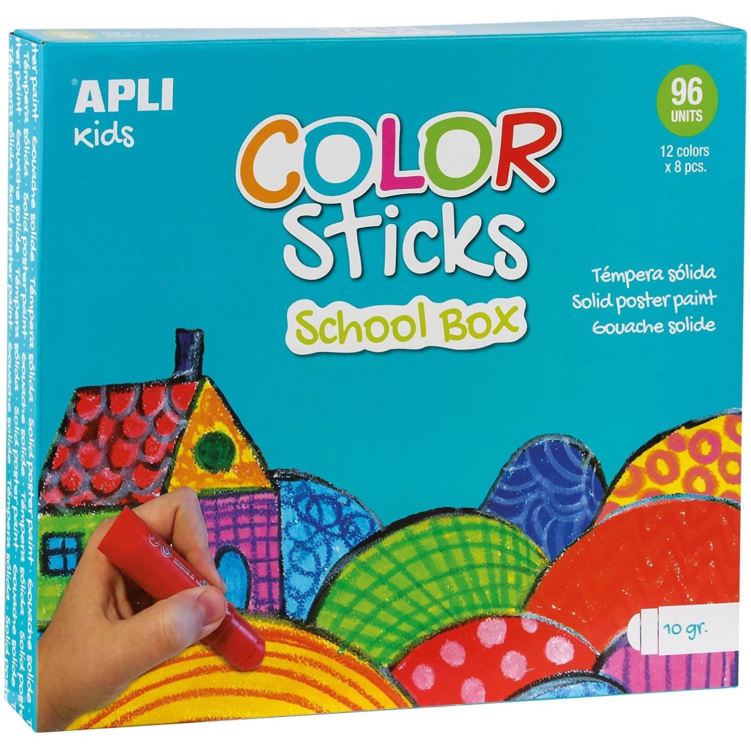 Gouache solide en stick Apli couleurs assorties pack de 96 fournitures scolaires