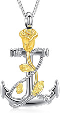 Rose Flower Anchor Urn Necklace for Ashes Cremation Gifts for Human Pet Funeral