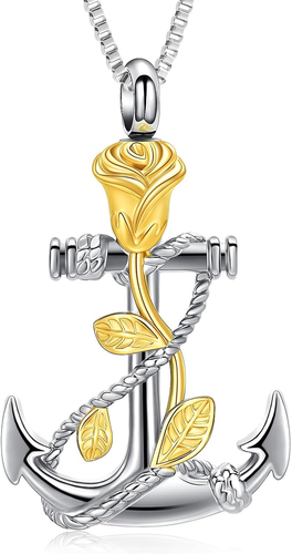 Rose Flower Anchor Urn Necklace for Ashes Cremation Gifts for Human Pet Funeral - Bild 1 von 6