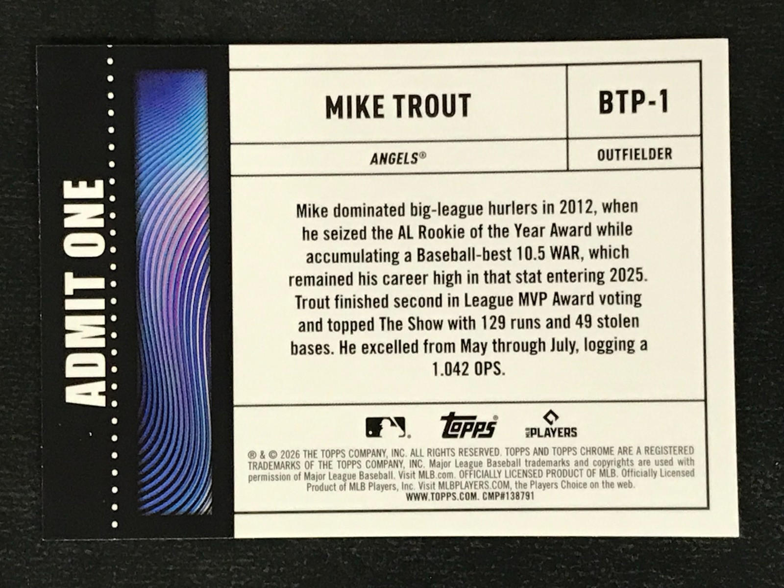 2026 Topps Chrome - Mike Trout Big Ticket Refractor #BTP-1 Angels view 2