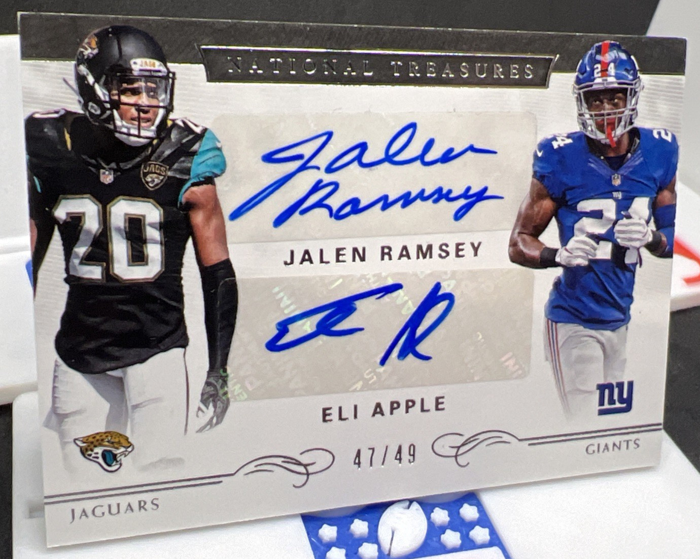2016 Panini National Treasures Eli Apple Jalen Ramsey Dual Rookie Auto /25 RC view 2
