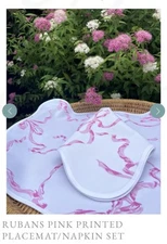 NWT D Porthault Rubans Pink Cotton Matte Sateen 2Pc Breakfast Set