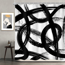 Black White Abstract Shower Curtain 60Wx72L Inch Modern Graffiti Minimalist Line