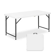 4ft Folding Table with Adjustable Height, 3-Level Foldable Table with HDPE To...