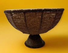 Vtg Handmade Metal Wire Amber Beaded Bowl Pedestal Fruit Display Basket Nice