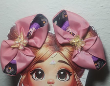Girls Pink Bow Hair Accessories, Cartoon, Glitter, Butterfly, Fabric, One Size