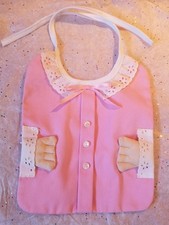 Vintage DAVIDA Novelty Girl Baby Dress Up Bib Pink Button Up Fabric Hands - Fun
