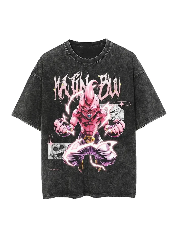 Anime T Shirt Dragon Ball Inspired Majin Vegeta Goku Print Washed Oversized Cott - Image 4 of 4
