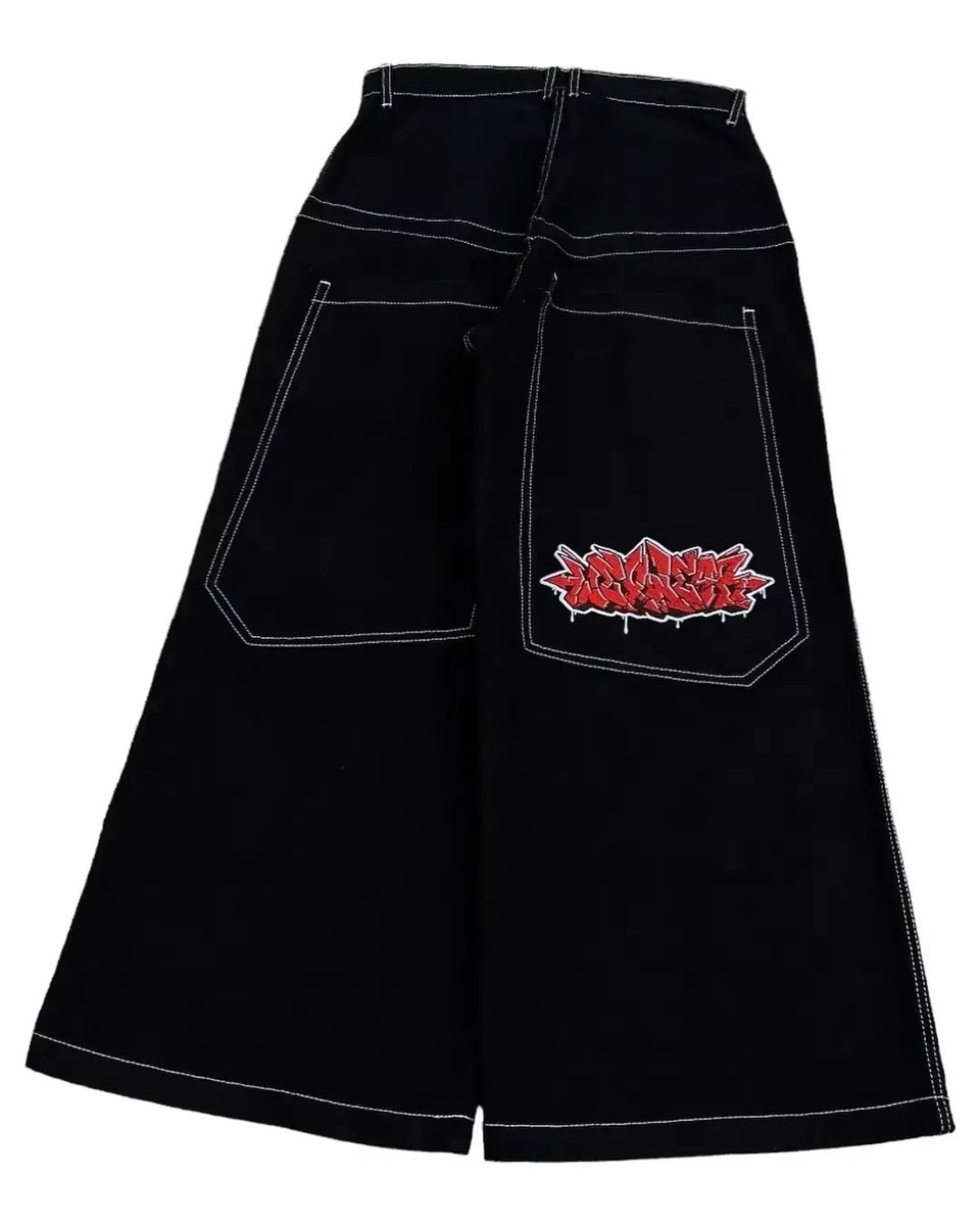 Mens Baggy Jeans S-XXL Black Y2K Wide Leg Skater Streetwear Denim