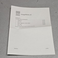 Apple ImageWriter II Original Packing List Document Vintage 1986