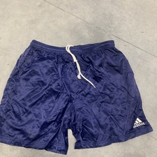 Vintage Y2k Adidas Shiny Satin Shorts Navy Blue Elastic Soccer Drawstring 90s XL