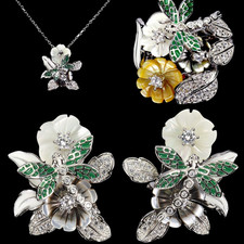 925 Sterling Silver Jewelry Gem Enamel Flower Dragonfly Set of 3 NEW