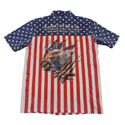 Biker Apparel 100th Laconia Rally USA Shirt Mens Medium Liquid Blue Eagle Star