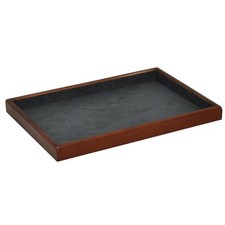 Elegant Wood Flat Jewelry Tray   14"x9.5" Velvet Lined Display Organizer for ...