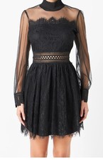 Endless Rose Long Sleeve Lace Fit & Flare Little Black Mini Dress Size MEDIUM  