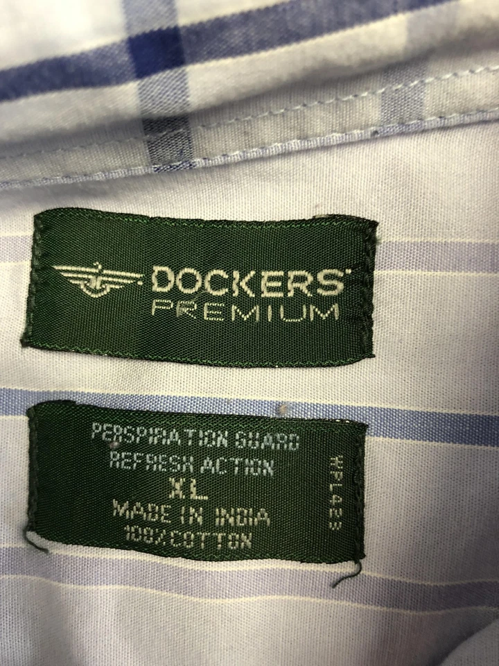 Dockers Premium Shirt Mens XL Blue White Plaid Button Down Cotton Long Sleeve Foto 2 de 4