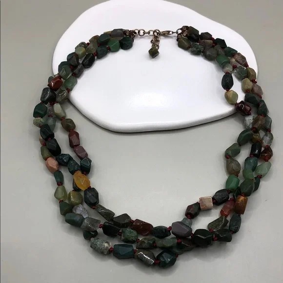 Triple layer layered stone gemstone necklace ster… - image 1