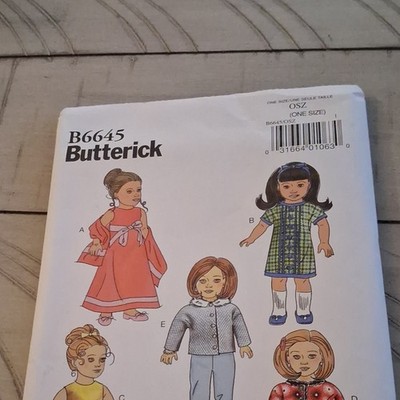 Butterick B6645 Doll Clothes Sewing Pattern, Contemporary Original