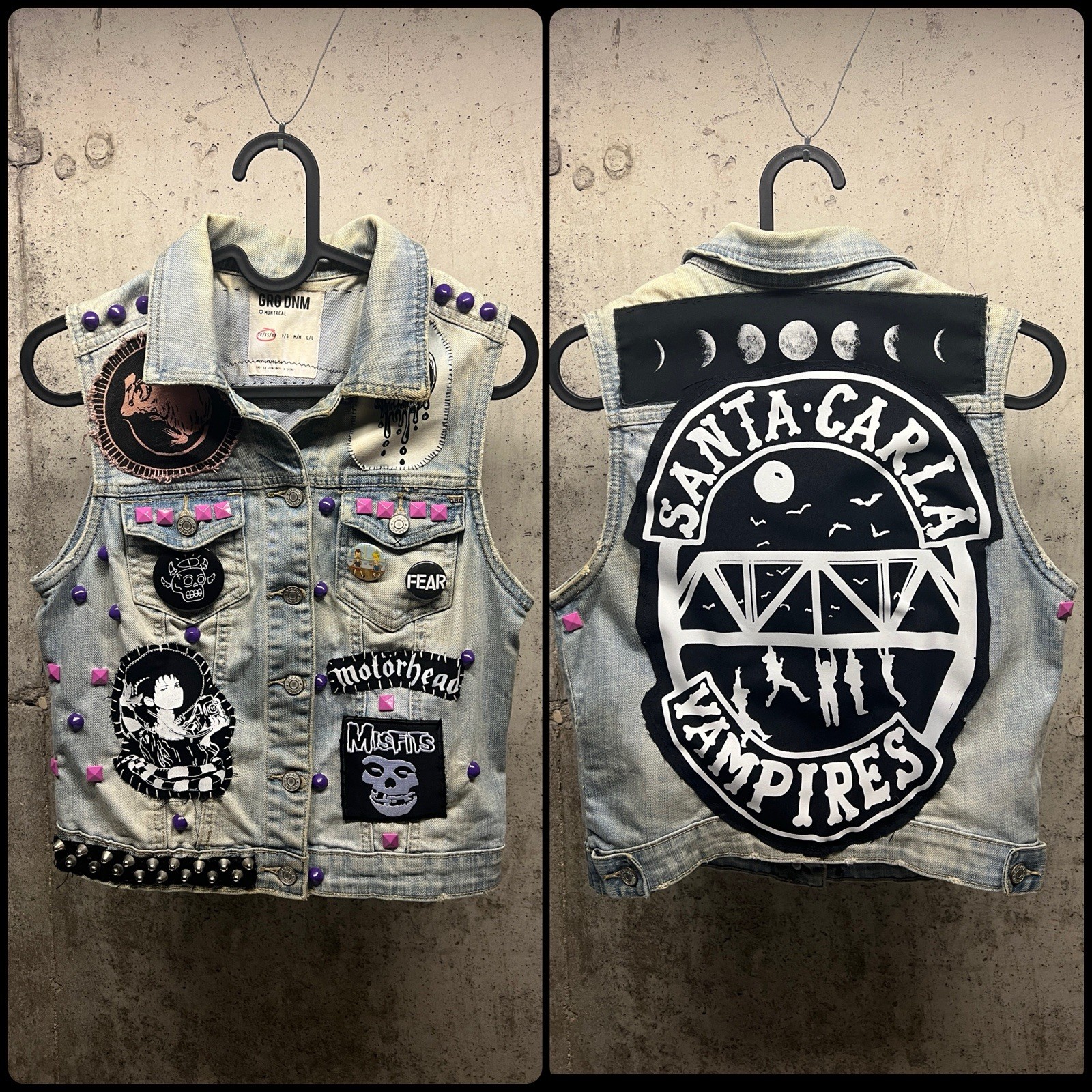 Nuevo chaleco punk de terror personalizado con tachuelas. Lost Boys, Motorhead, Misfits!!!