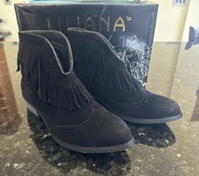 NIB Liliana Black Fringe Ankle Boots Booties Size 7 Vegan Suede Theory-1