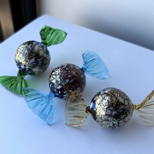 Murano Art Glass Wrapped Candy Ornament Figurines 3.5" Set of 3 - Made in Italy