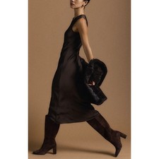 NWT Quince Washable Stretch Silk Tank Midi Dress Hot Fudge Brown Sz S