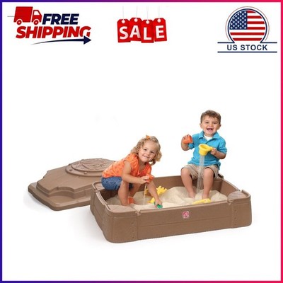 Step2 Play and Store Sandbox Brown Plastic Kids Outdoor Toy with Cover