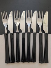 8-tlg. 4 Pers. Elstawa DDR Besteck Plastik schwarz Kunststoff Messer Gabel