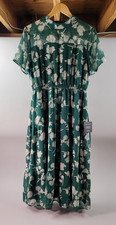 Lulus Womens Dress Size Medium Long Green/White Ruffle Hem Lined Floral NWT