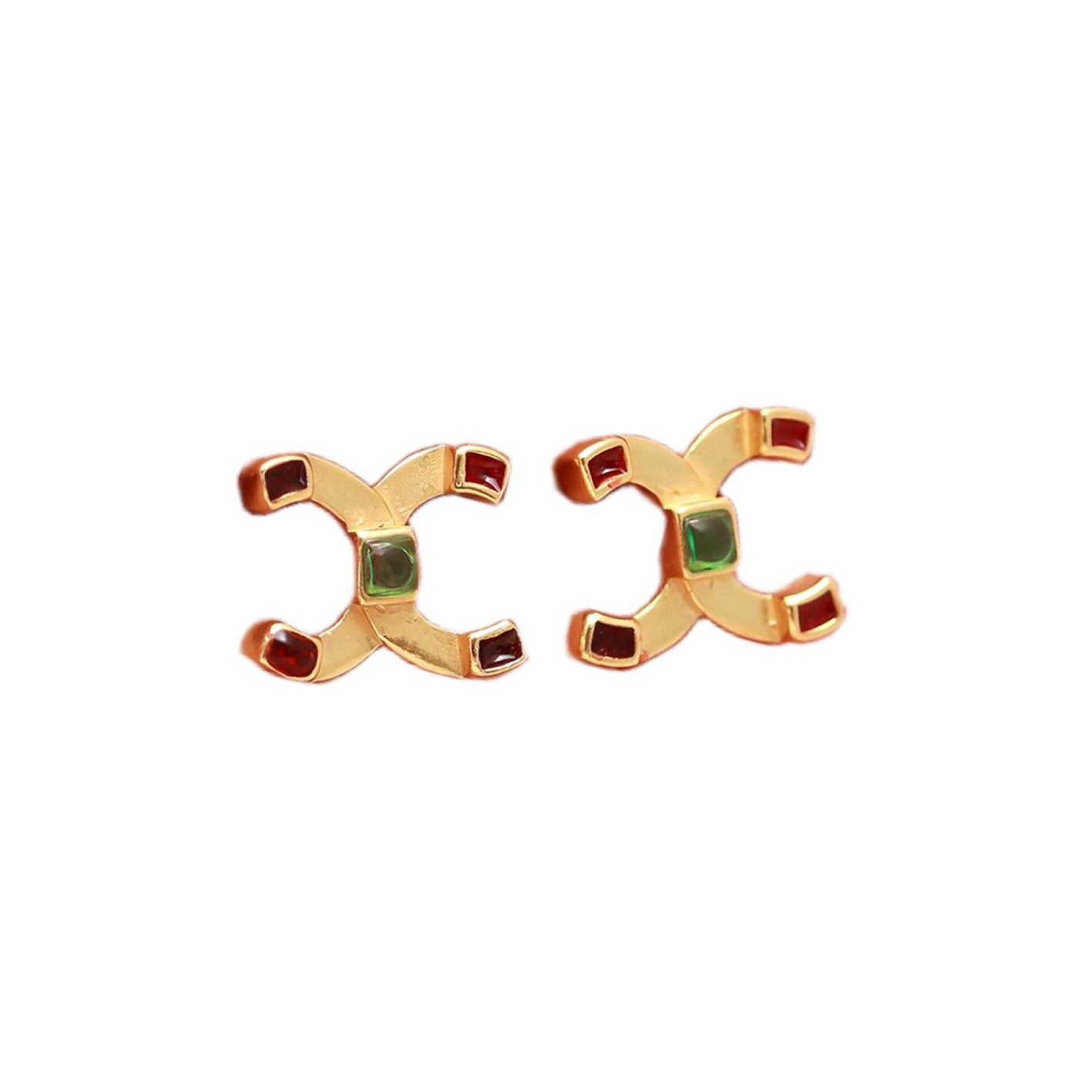 2-3mm Gold Plated Silver Rectangle Emerald Garnet Push Back Stud Earrings  